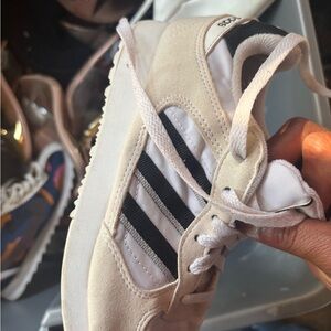 adidas Cream Suede Sneaker with Black Stripes